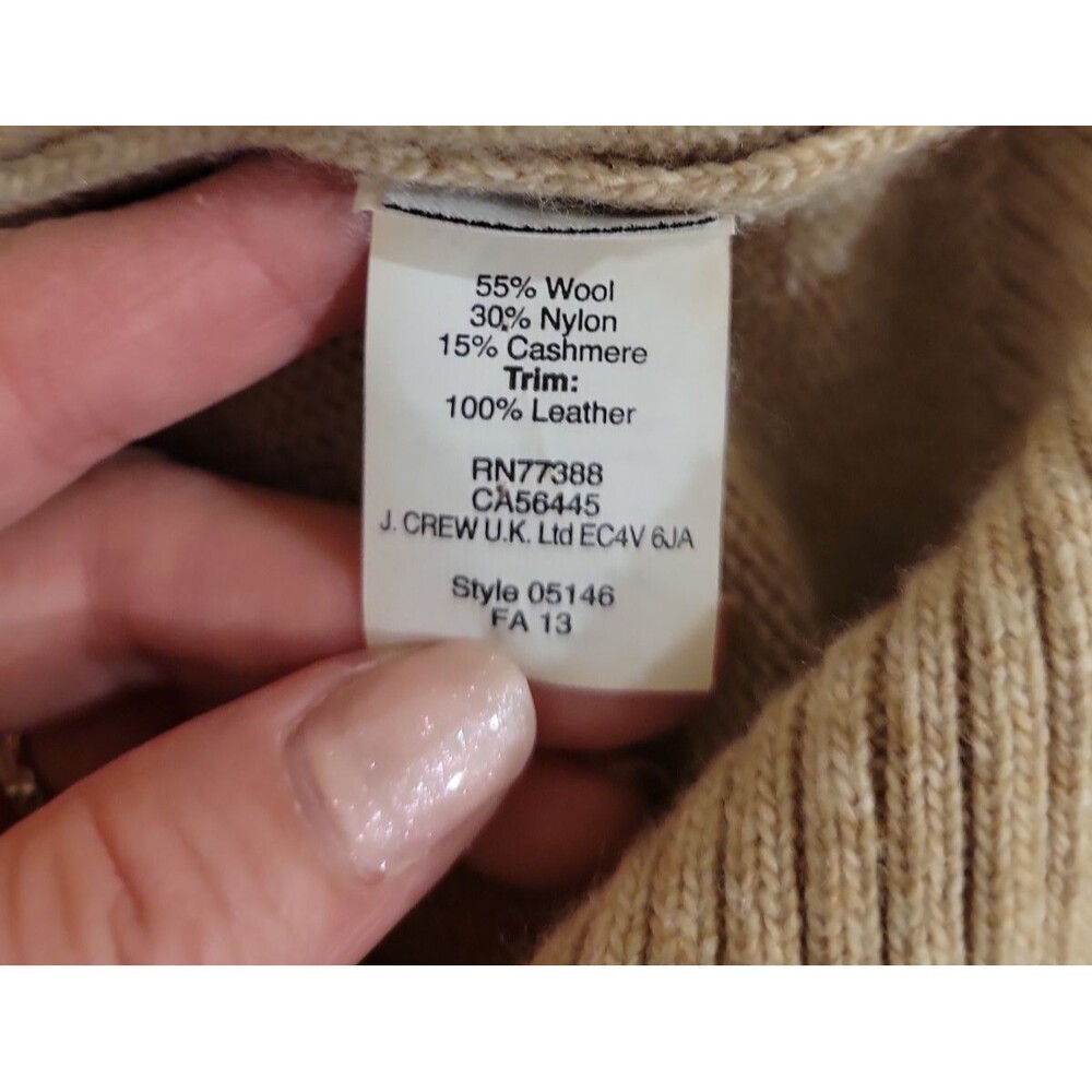J.Crew Wool Cashmere V Neck Sweater Women's M Beige Black Leather Sleeve Panels - Picture 6 of 7